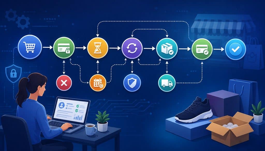Preorder payment state machine workflow illustration